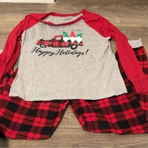 Festive Women's Pajama Set - Red and Gray